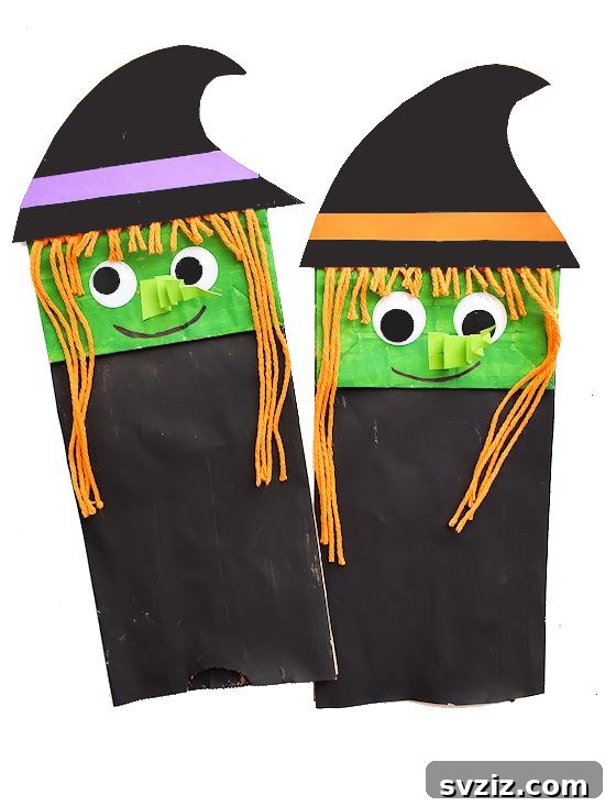 Charming and Eerie Witch Craft Projects 43 A charming paper bag witch craft with a friendly face.