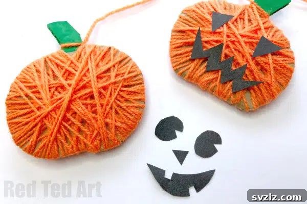 41 Simple Thanksgiving Crafts Toddlers Will Adore 14 DIY yarn wrapped pumpkin garland, perfect for fall and Thanksgiving decor