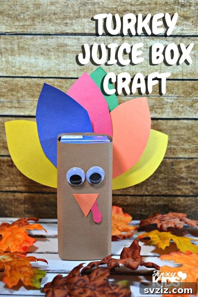 41 Simple Thanksgiving Crafts Toddlers Will Adore 3 Adorable turkey craft made from a juice box, decorated with colorful paper feathers and googly eyes