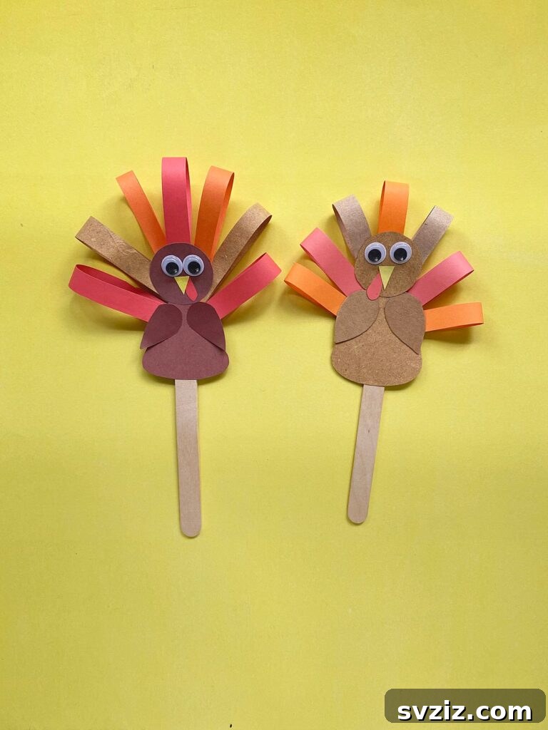 41 Simple Thanksgiving Crafts Toddlers Will Adore 27 Cute turkey puppet craft made from construction paper and a popsicle stick
