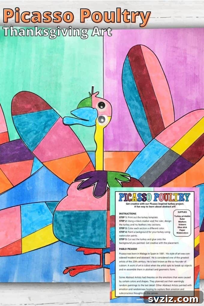 41 Simple Thanksgiving Crafts Toddlers Will Adore 40 Abstract Picasso-inspired turkey craft with geometric shapes and vibrant colors