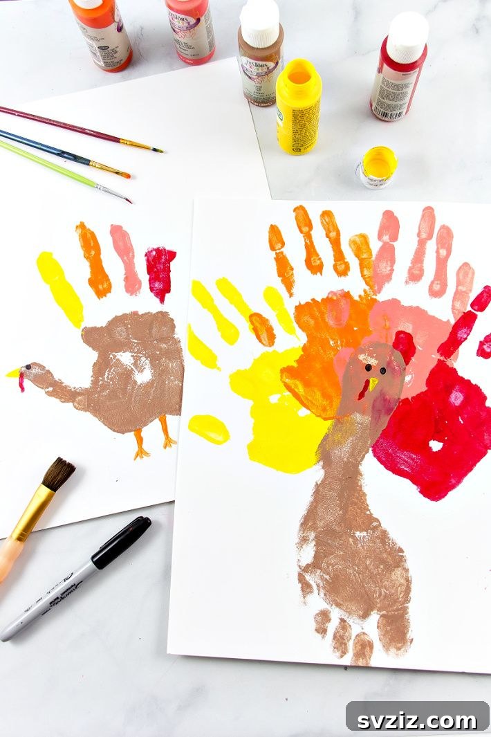 41 Simple Thanksgiving Crafts Toddlers Will Adore 41 Thanksgiving footprint turkey art with colorful painted toes as feathers