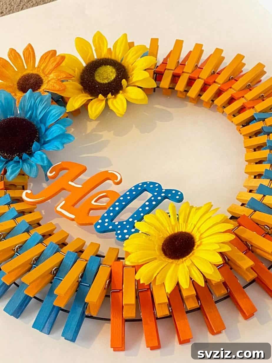 clothespin sunflower wreath