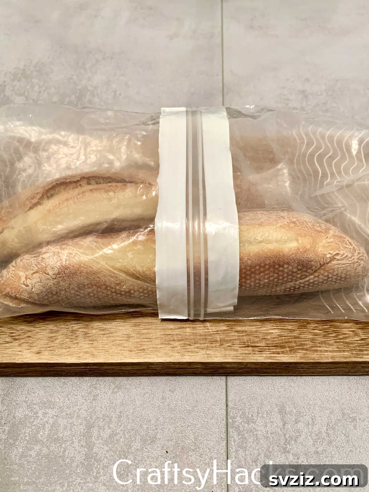 Keep large or unusually shaped loaves of bread fresh for longer by using two overlapping bags, preventing air exposure and maintaining softness and flavor.