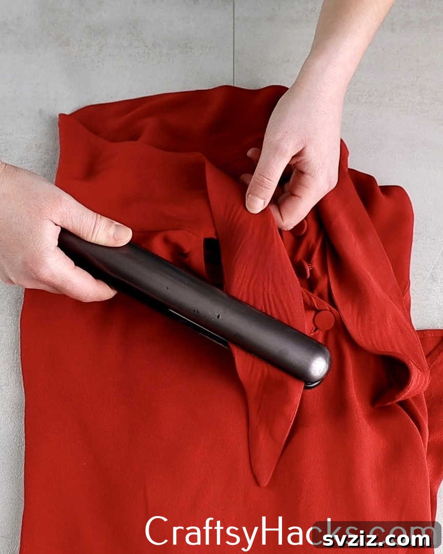 A hair straightener is a perfect tool for quickly ironing out wrinkles on shirt collars, cuffs, and small fabric areas, ideal for last-minute touch-ups or travel.