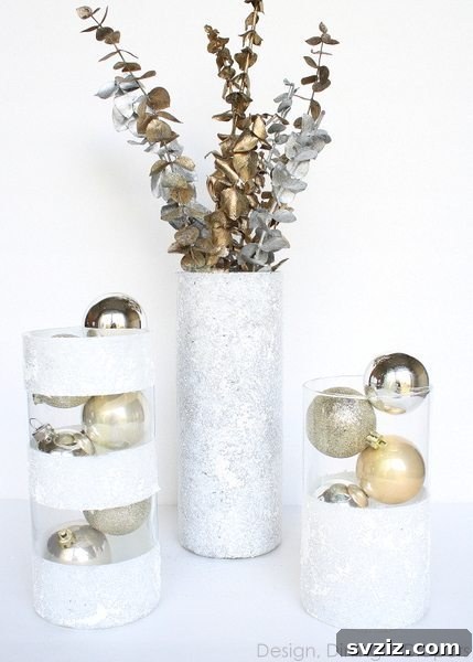 25 Inspiring Homemade Christmas Decor Ideas 12 DIY Frosty Vase Display for Winter Decor