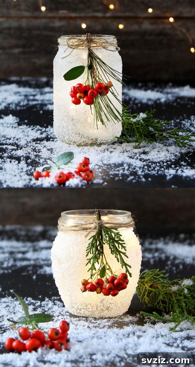 25 Inspiring Homemade Christmas Decor Ideas 8 DIY Snow Frosted Mason Jar Decorations