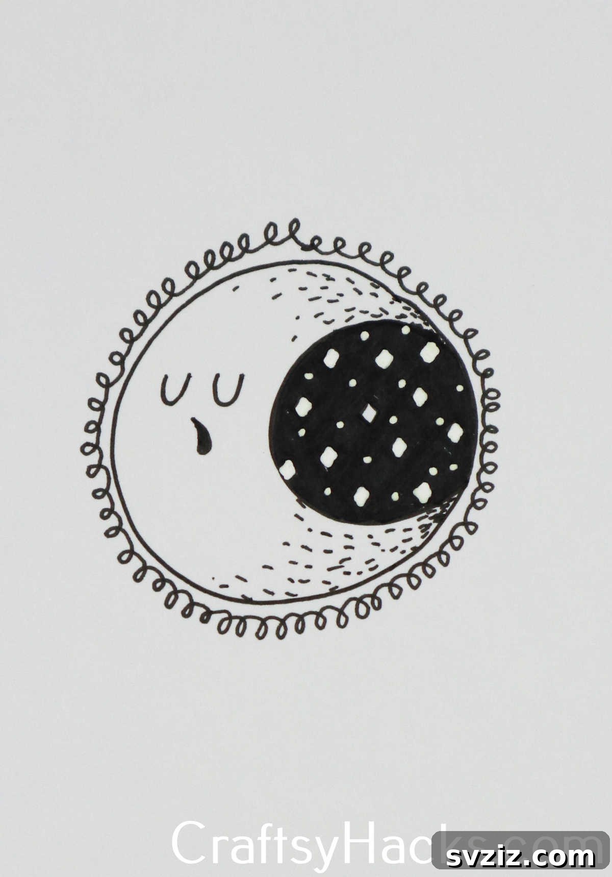 31 Creative Doodle Prompts 15 sleepy crescent moon doodle, a celestial drawing idea