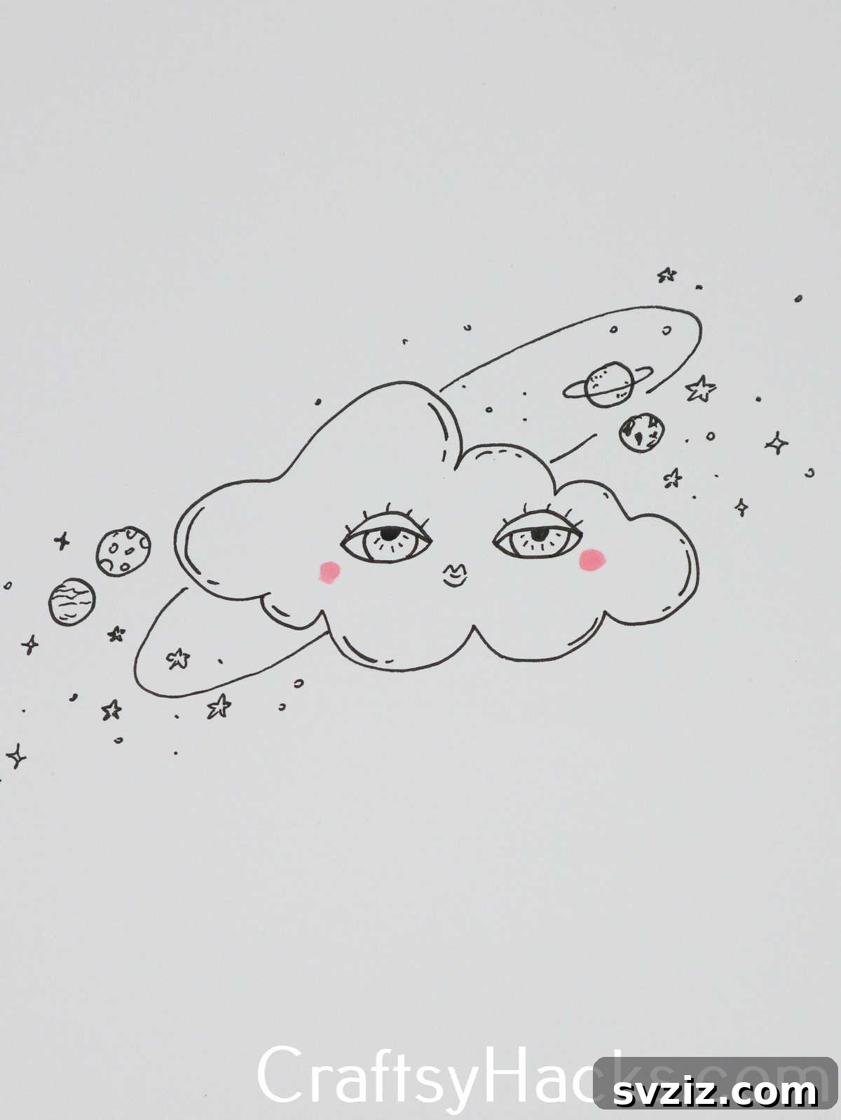 31 Creative Doodle Prompts 17 orbiting the cloud doodle, a whimsical space drawing