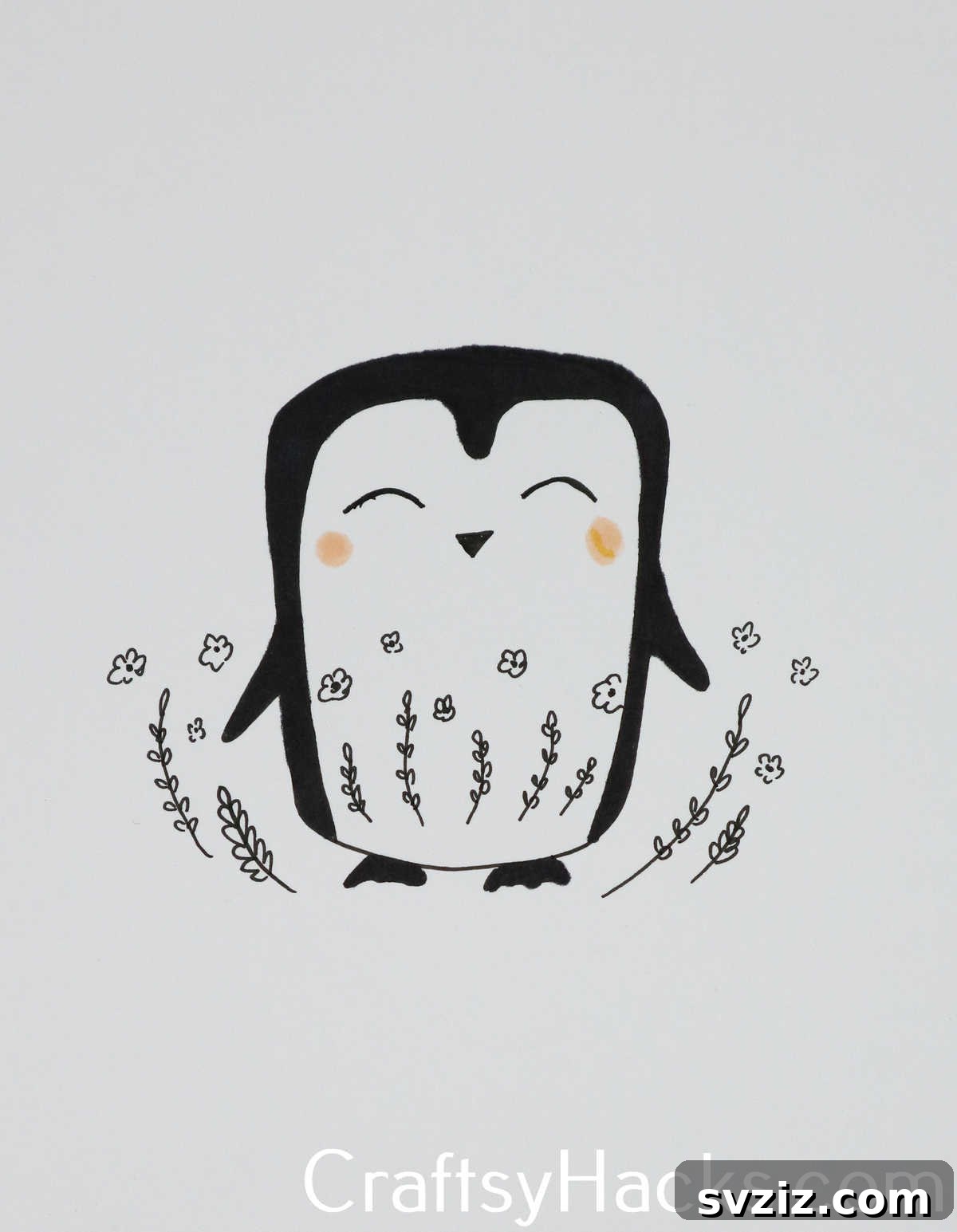 31 Creative Doodle Prompts 18 penguin with flowers doodle, a charming animal and floral design