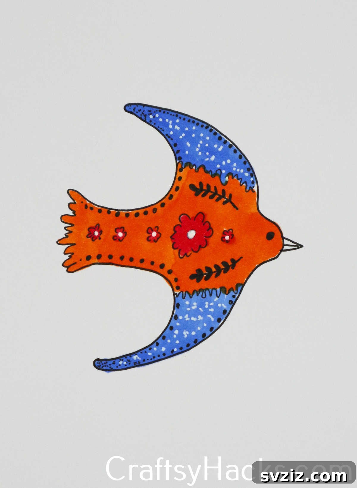 31 Creative Doodle Prompts 3 floral bird in flight, a beautiful nature doodle idea