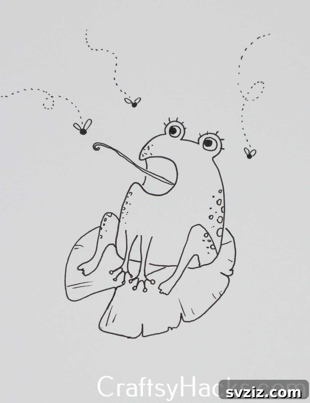 31 Creative Doodle Prompts 21 catching flies on a lily pad doodle, a natural frog drawing