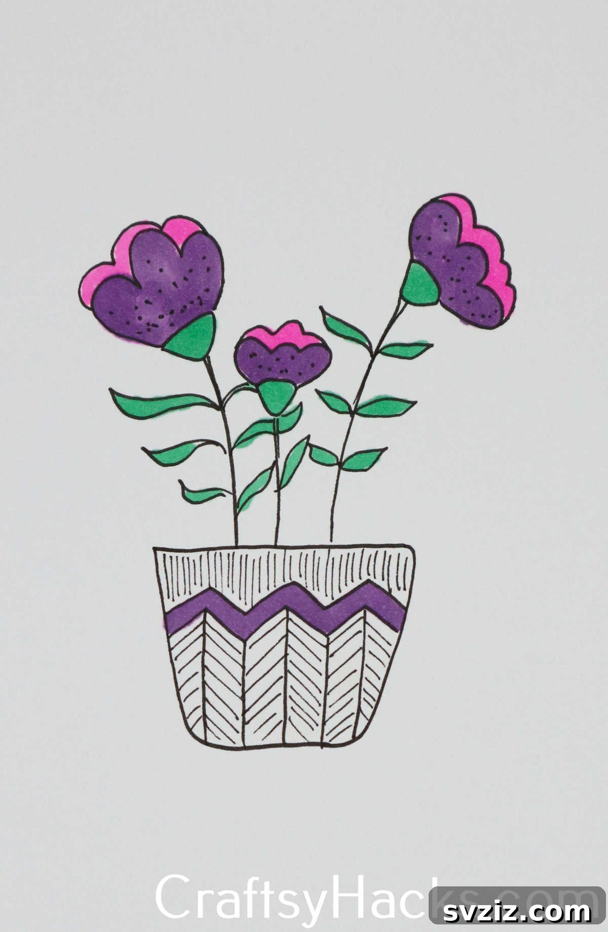 31 Creative Doodle Prompts 22 pot of purple flowers doodle, a vibrant floral arrangement