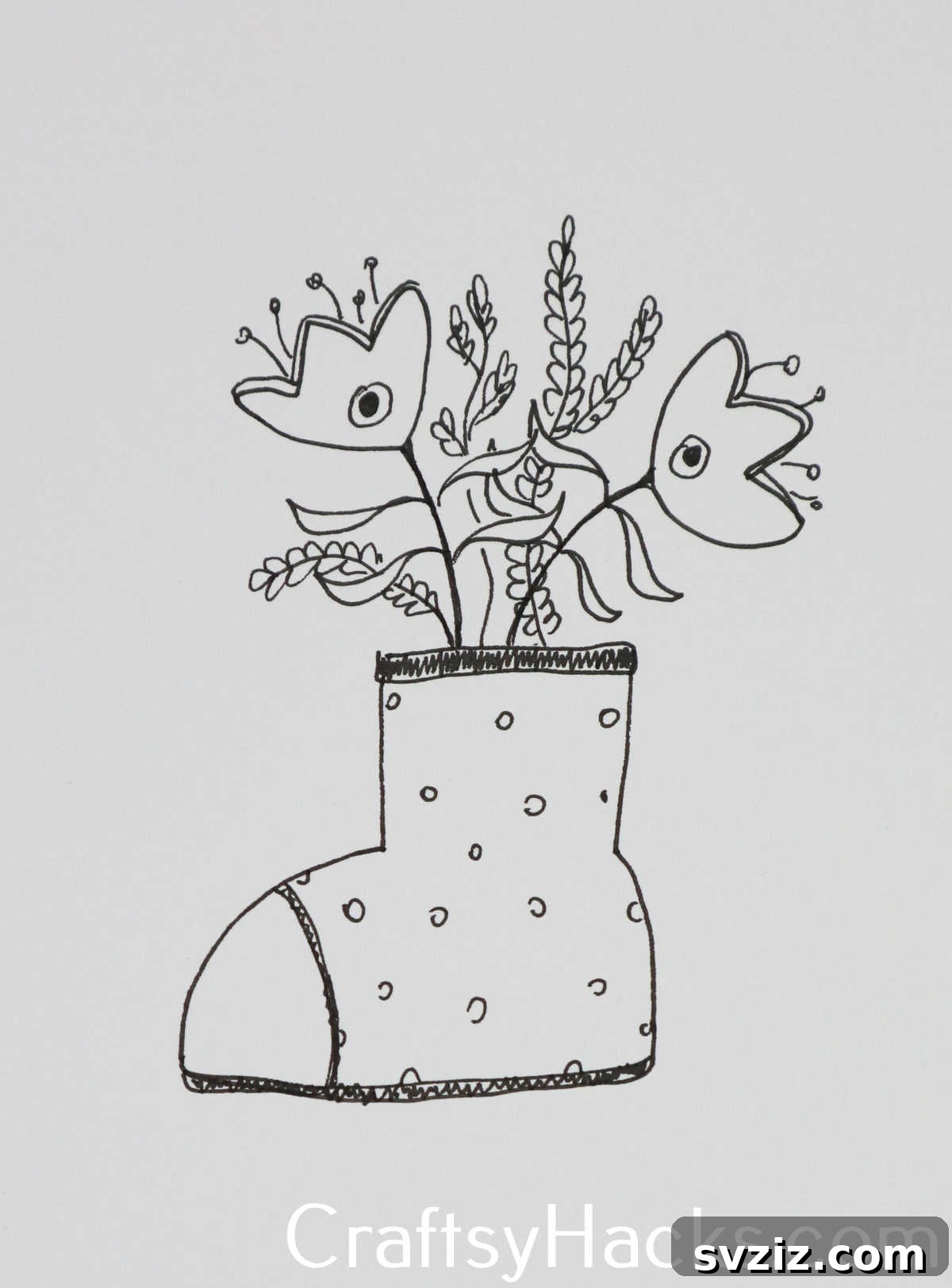 31 Creative Doodle Prompts 25 boot of flowers doodle, a unique floral arrangement drawing