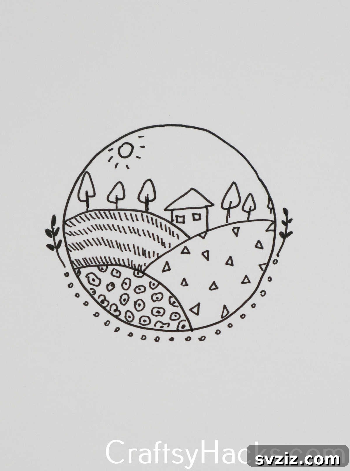 31 Creative Doodle Prompts 30 farmscape doodle, a rustic countryside drawing