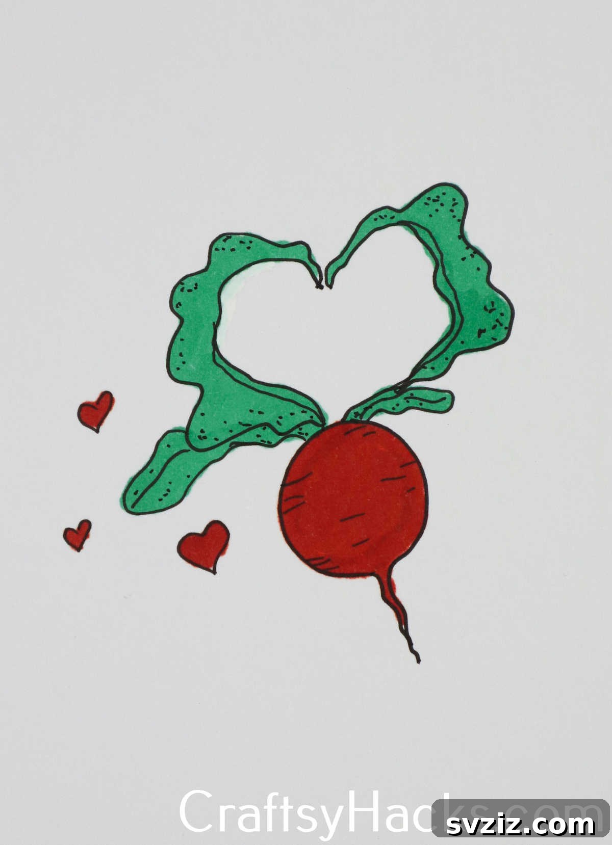 31 Creative Doodle Prompts 6 beeting heart doodle, a cute vegetable-themed drawing