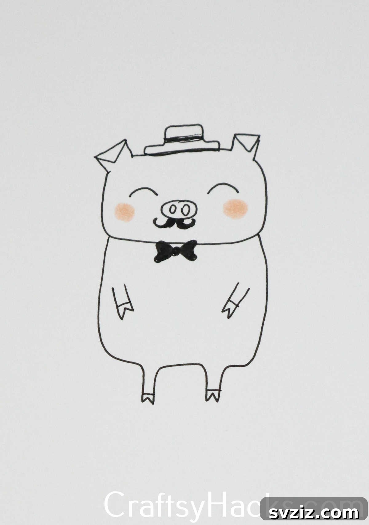 27 Whimsical Doodles to Ignite Your Imagination 12 A distinguished piglet doodle with accessories, a charming animal drawing idea.
