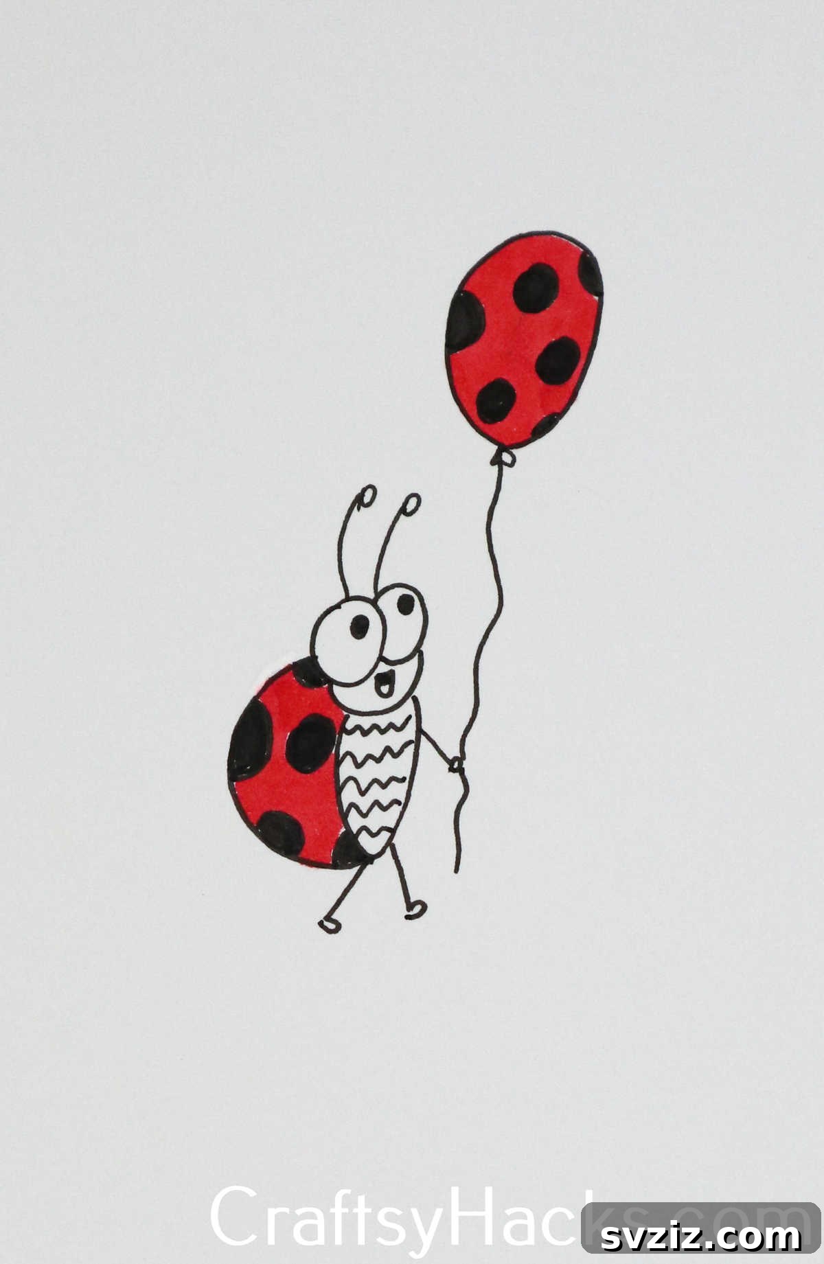 27 Whimsical Doodles to Ignite Your Imagination 13 A cute ladybug holding a matching balloon, a joyful and easy insect doodle.