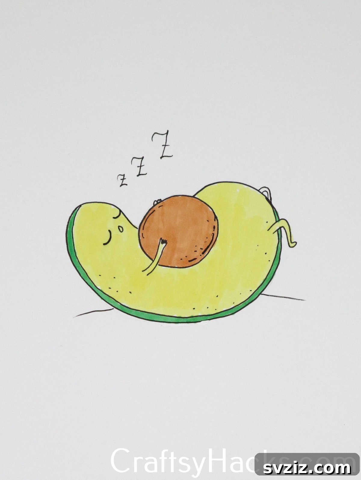 27 Whimsical Doodles to Ignite Your Imagination 15 A cute sleepy avocado doodle, personifying a common fruit with sweet emotion.