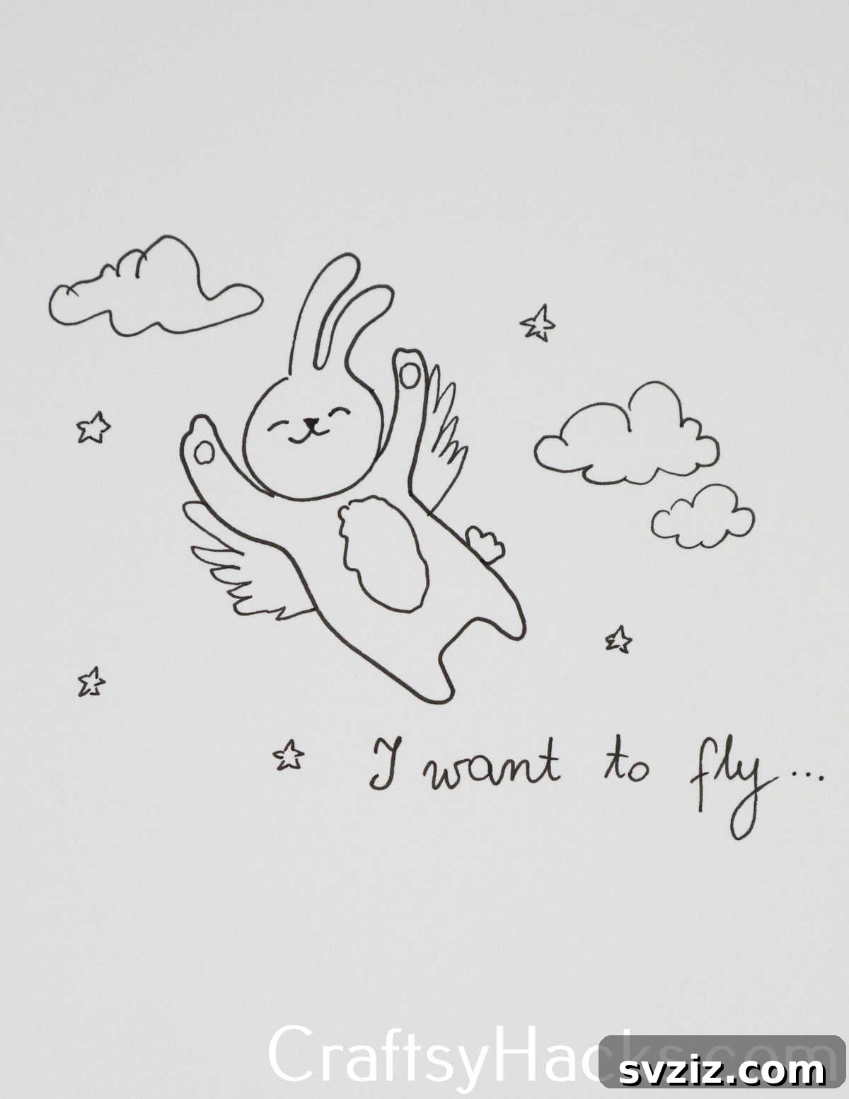 27 Whimsical Doodles to Ignite Your Imagination 20 A whimsical doodle of a flying rabbit, playing on unexpected scenarios.