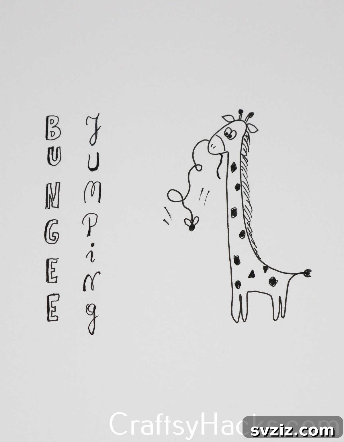 27 Whimsical Doodles to Ignite Your Imagination 3 A tiny fly bungee jumping off a tall giraffe, a fun and creative doodle idea.