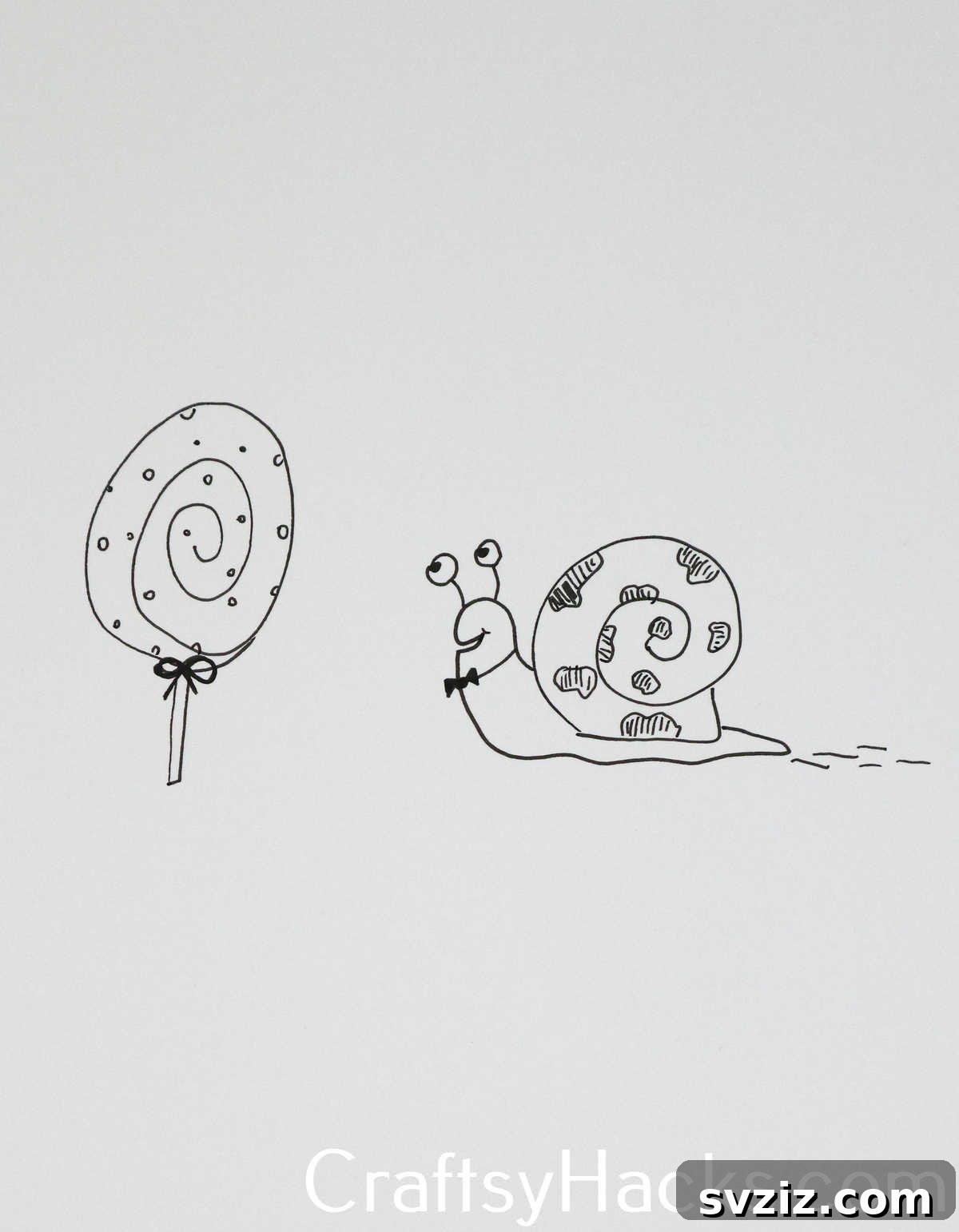 27 Whimsical Doodles to Ignite Your Imagination 21 A sweet snail doodle holding a lollipop, an easy and charming drawing idea.