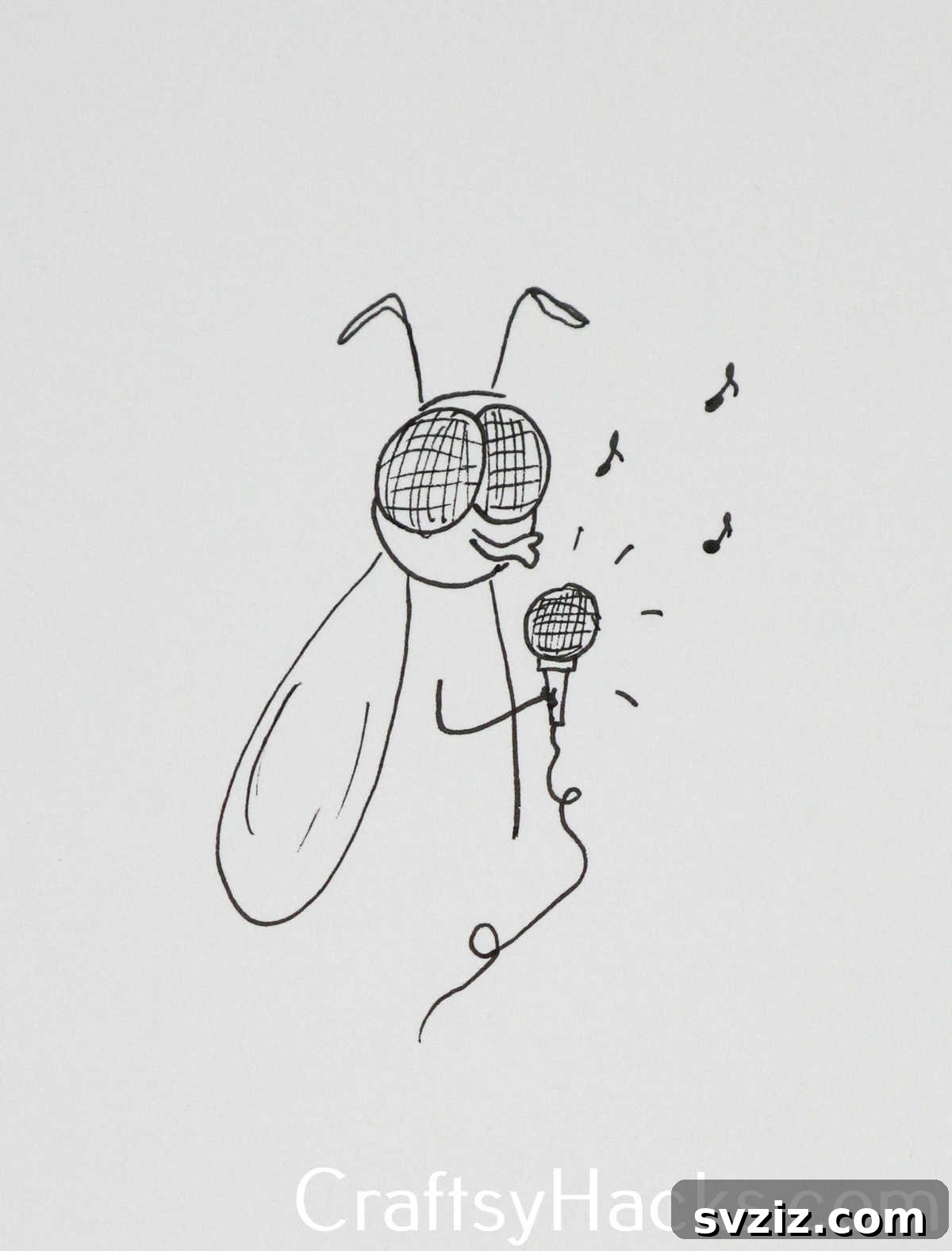 27 Whimsical Doodles to Ignite Your Imagination 25 A fly performing karaoke, an easy and amusing insect doodle idea.
