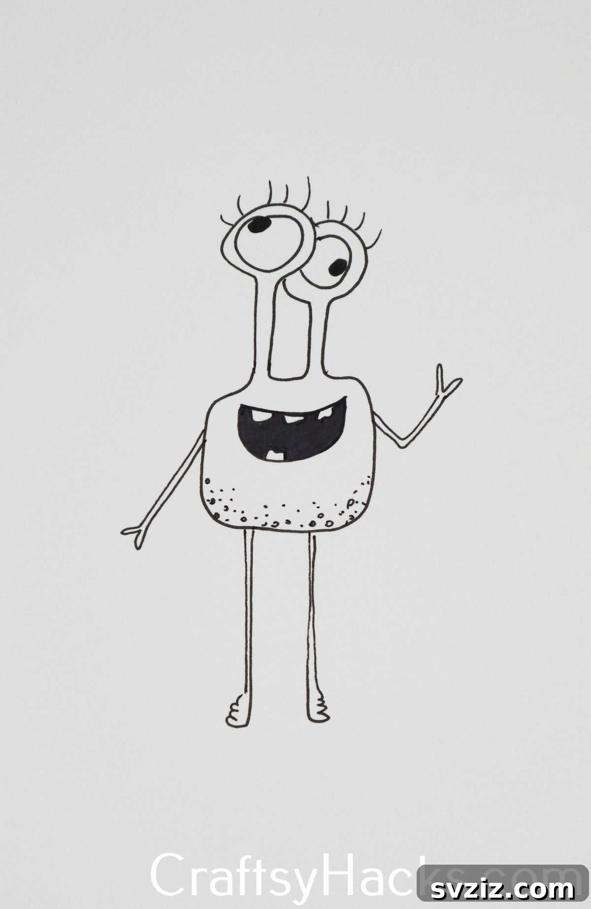 27 Whimsical Doodles to Ignite Your Imagination 26 A goofy monster waving hello, a simple and friendly creature doodle.