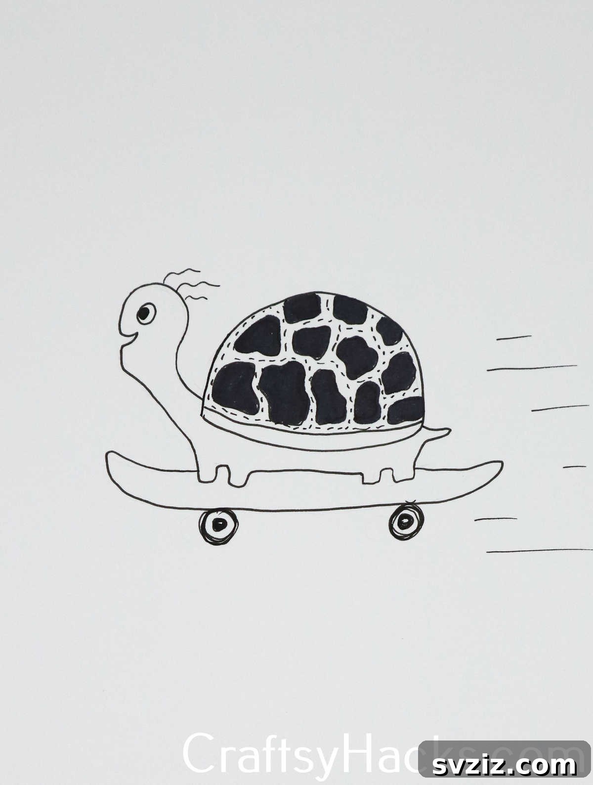 27 Whimsical Doodles to Ignite Your Imagination 6 A fun and cute doodle of a turtle riding a skateboard, an unexpected animal drawing.