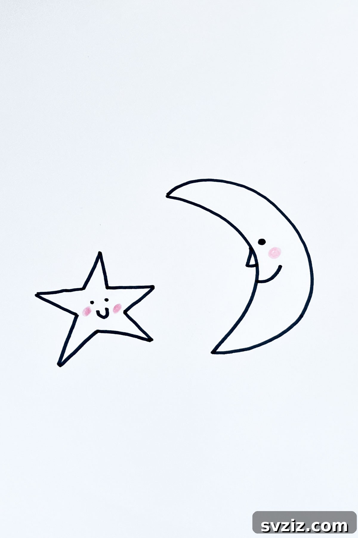 31 Simple Lunar Sketch Prompts 16 smiling moon and star moon drawing