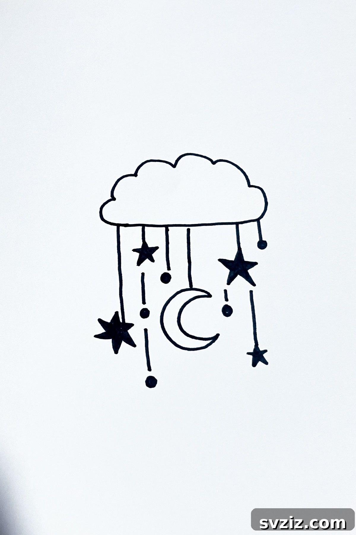 31 Simple Lunar Sketch Prompts 8 hanging crescent moon with stars
