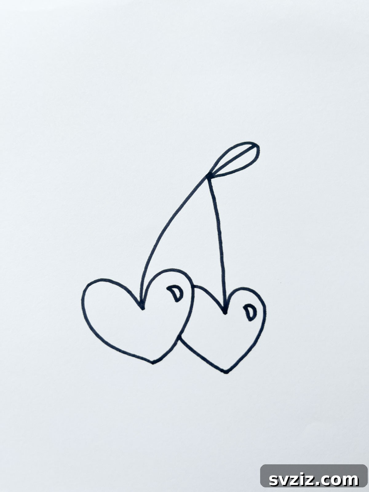 A sweet drawing of cherries with heart-shaped fruit, adding a loving twist to a classic fruit.