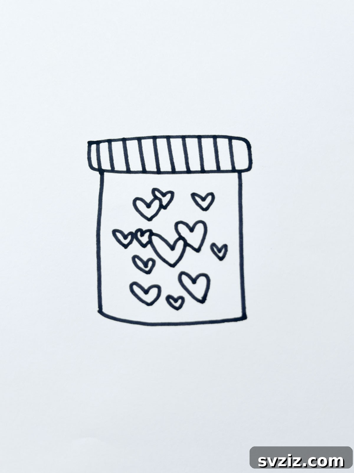 A charming drawing of a jar overflowing with many small heart shapes, symbolizing an abundance of love.