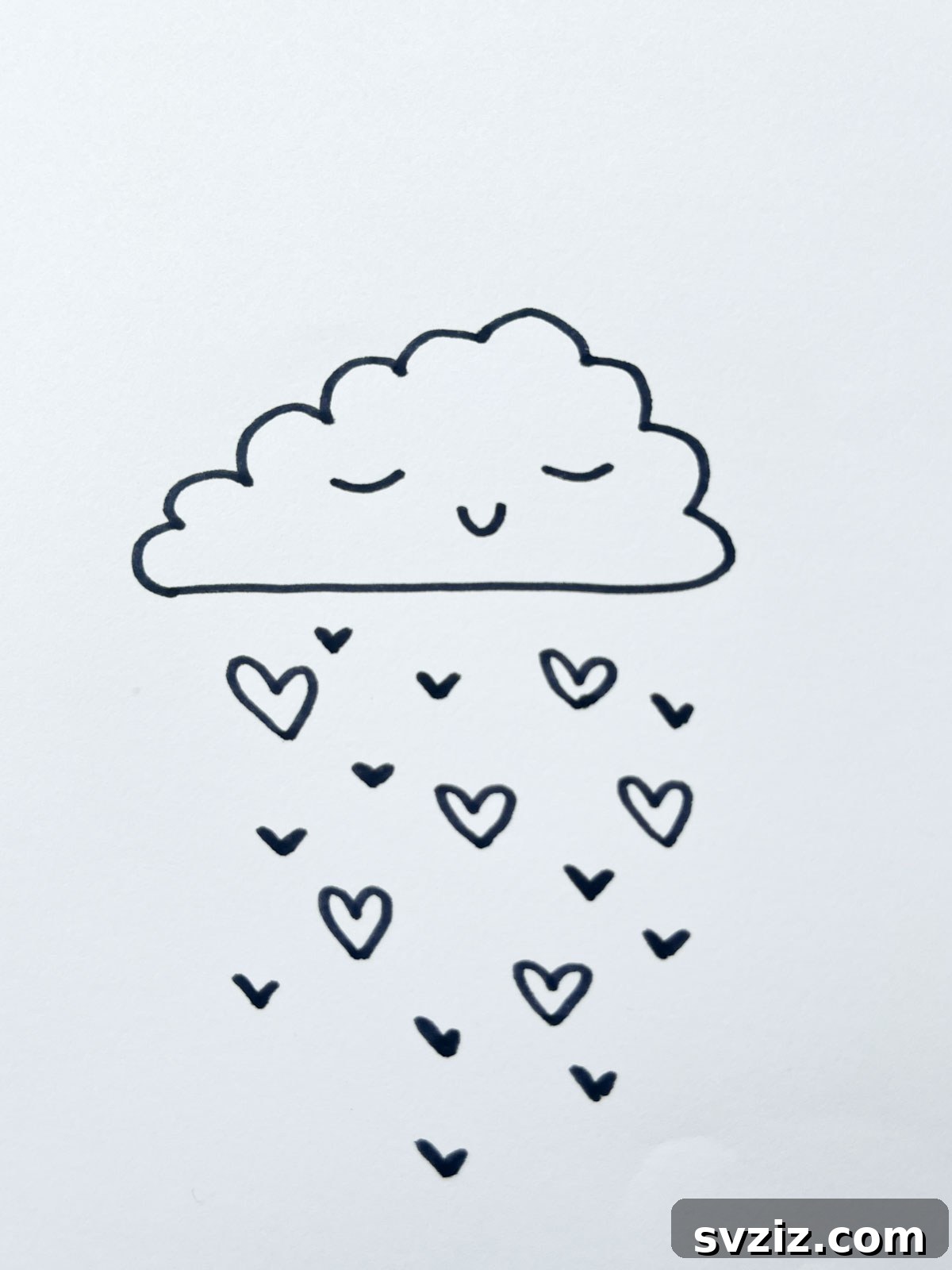 A whimsical drawing depicting hearts falling like rain from clouds, symbolizing an outpouring of love.