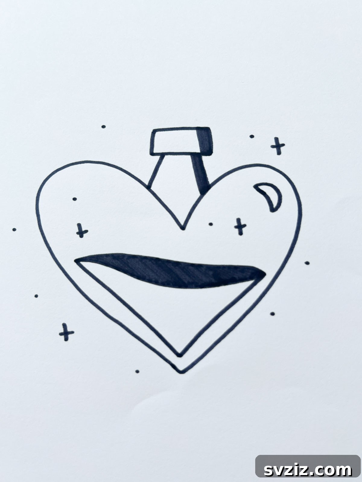 A magical love potion bottle drawing with hearts bubbling inside, evoking a whimsical spell of affection.