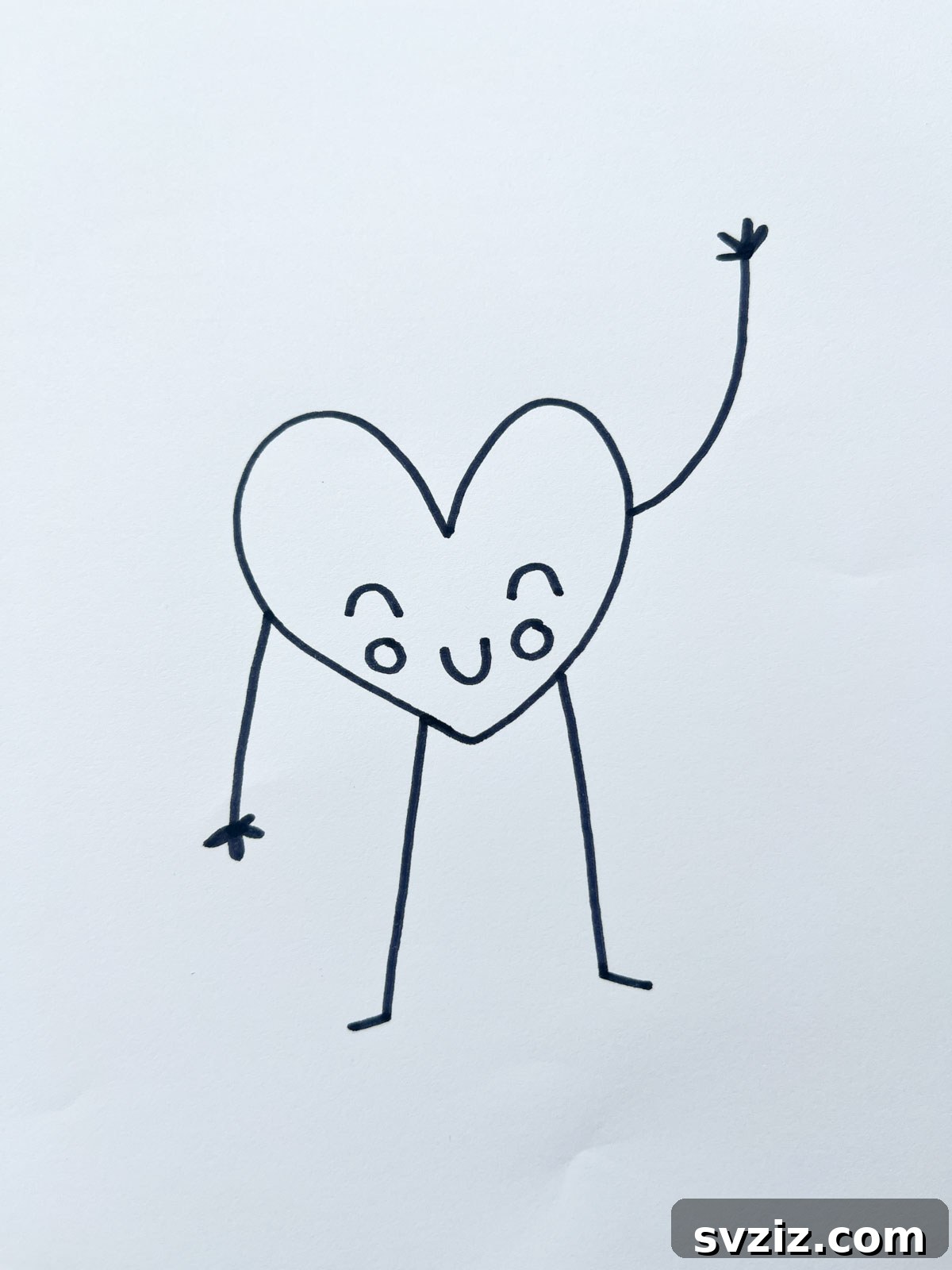 A friendly heart drawing with an arm waving hello, symbolizing warmth and welcome.