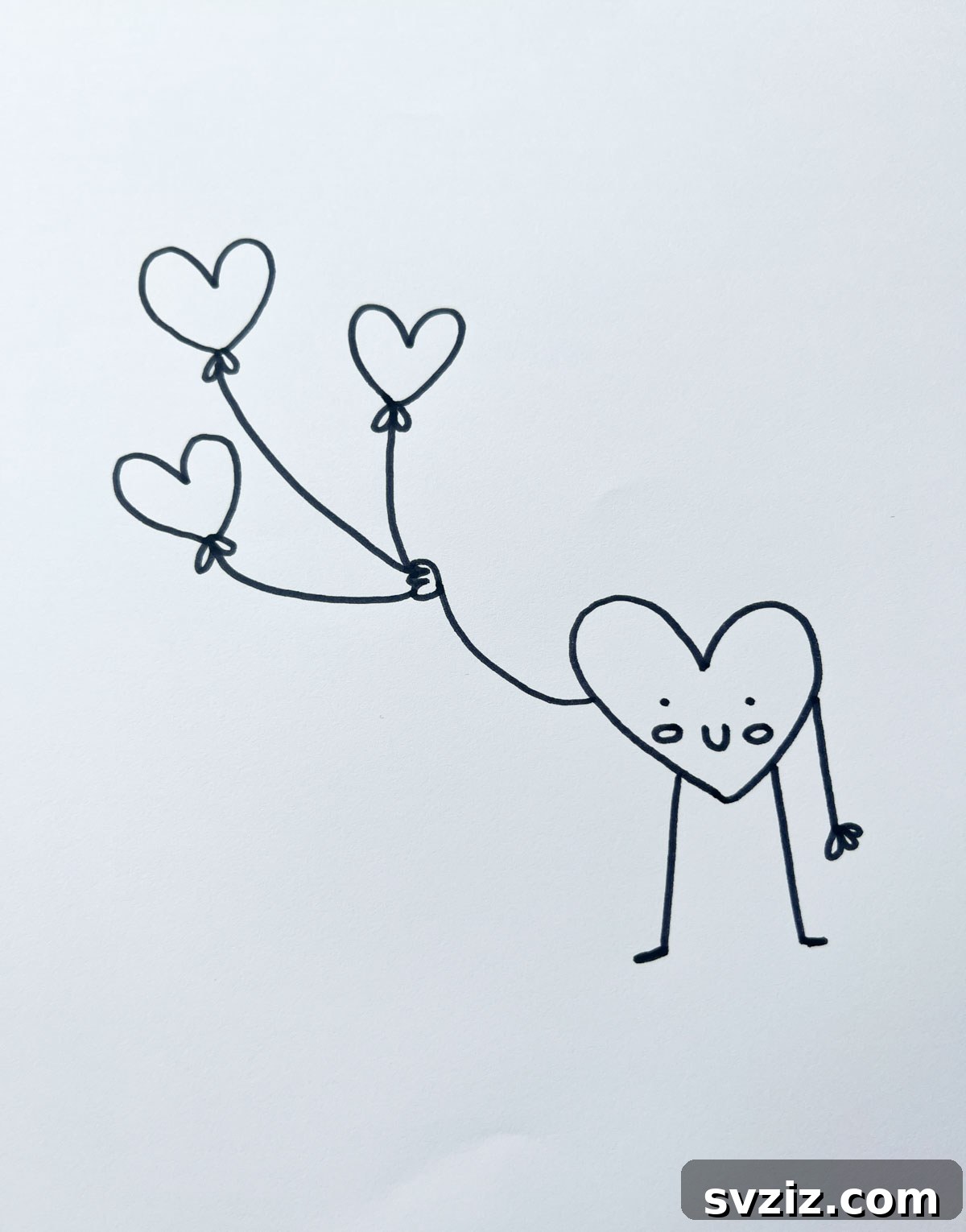 A cheerful drawing of heart-shaped balloons floating, symbolizing joy, celebration, and lightness of love.