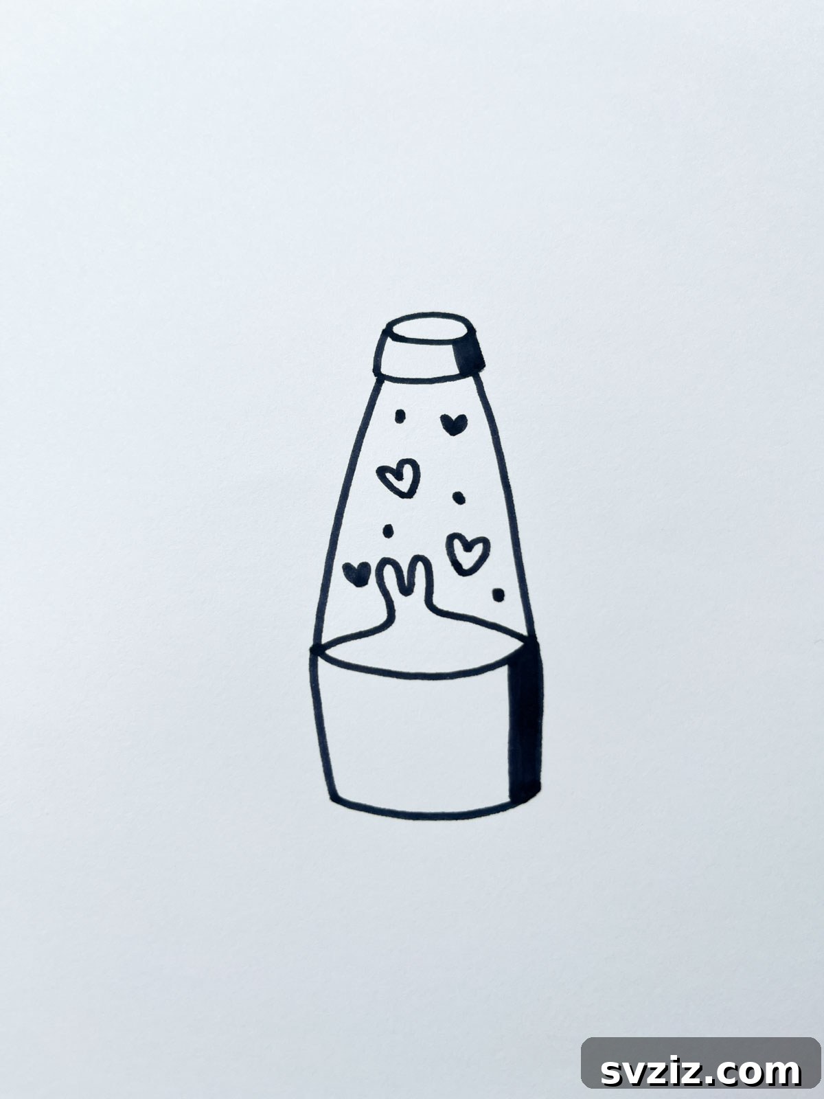 A retro lava lamp drawing featuring flowing heart shapes within its liquid.