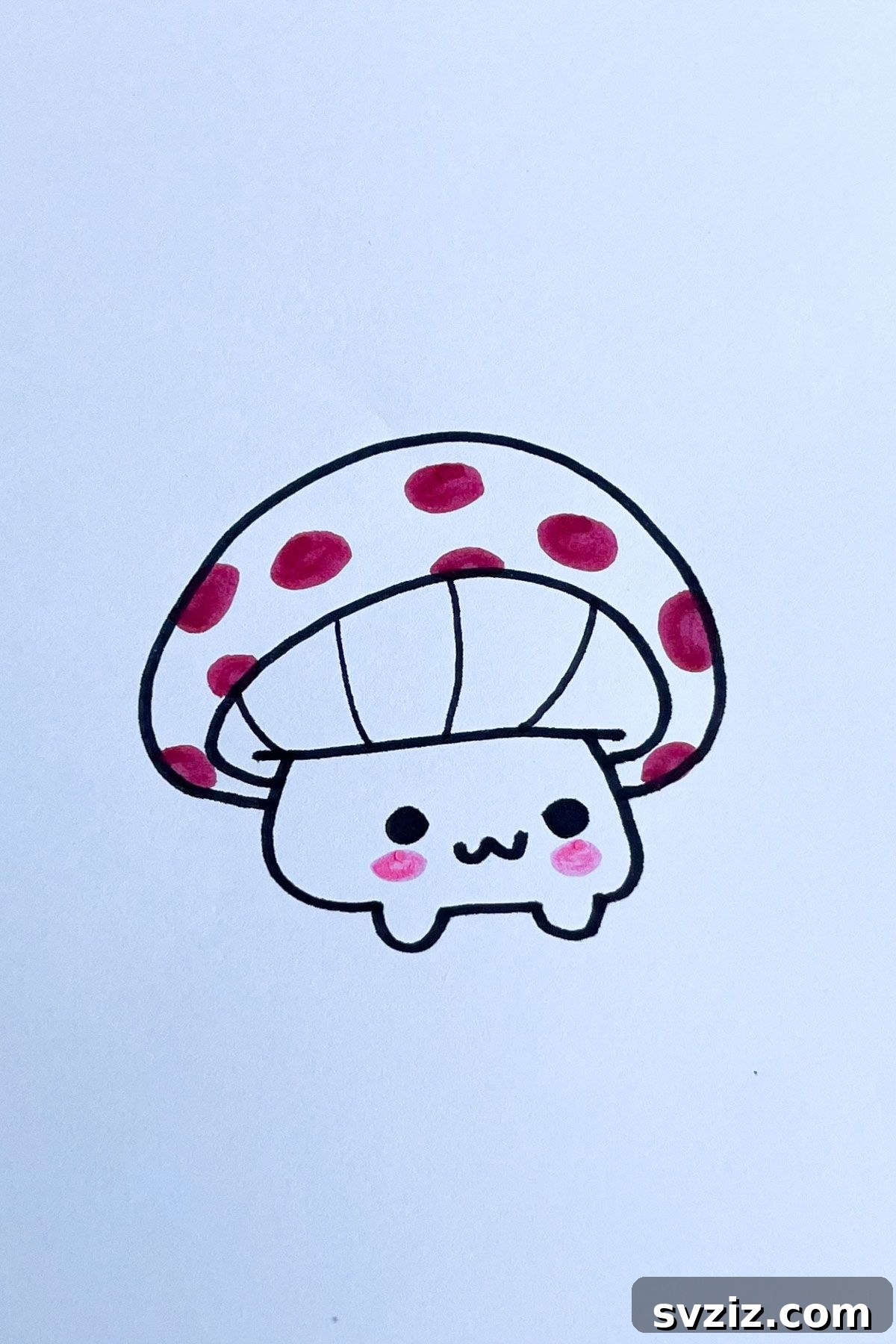 Effortless Anime Art: 31 Drawing Prompts 19 A whimsical anime drawing of a toadstool mushroom with an expressive face, large eyes, and a small flower growing nearby, set in a magical forest.