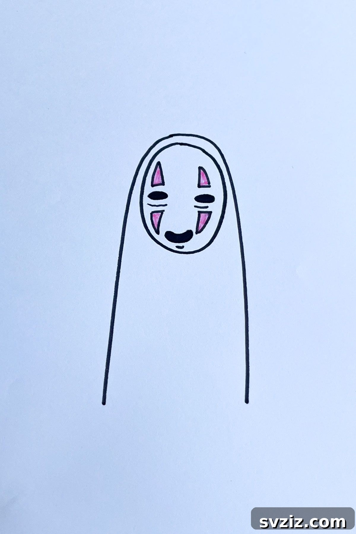 Effortless Anime Art: 31 Drawing Prompts 23 Anime drawing of No-Face from Spirited Away, a dark, ghostly figure with a stylized mask, perfect for drawing enigmatic characters.