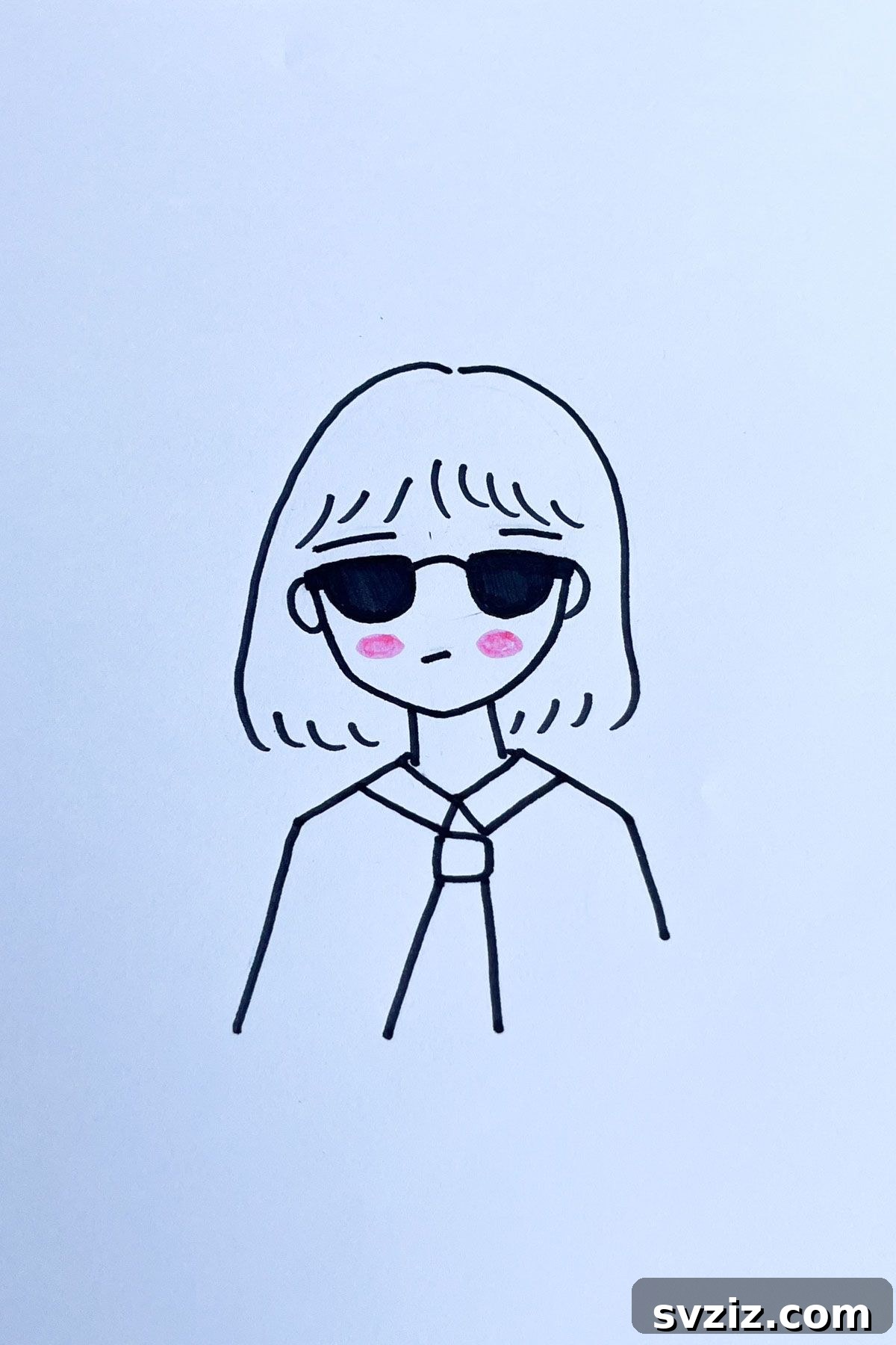 Effortless Anime Art: 31 Drawing Prompts 24 Anime drawing of a stylish girl wearing cool sunglasses, portraying a confident or enigmatic personality, emphasizing fashion and attitude.