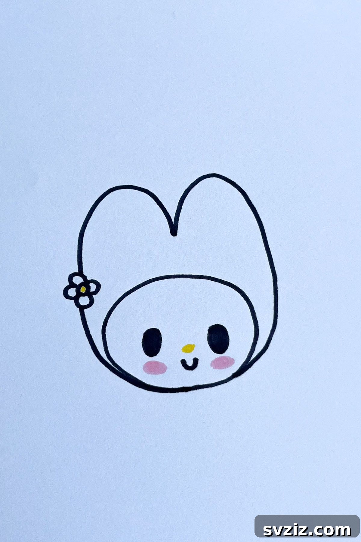 Effortless Anime Art: 31 Drawing Prompts 27 Anime drawing of My Melody, the Sanrio character rabbit, with her pink hood and floral embellishment, embodying pure cuteness.