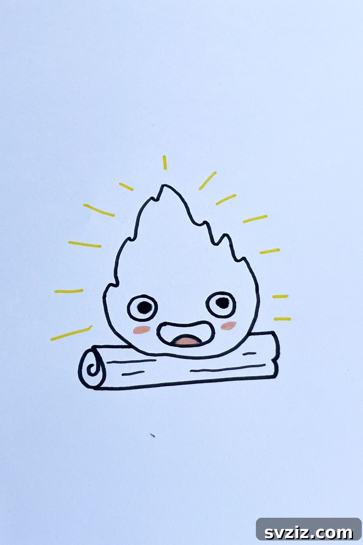Effortless Anime Art: 31 Drawing Prompts 30 Anime drawing of Calcifer from Howl's Moving Castle, a small, mischievous fire demon with expressive eyes and flames for a body.
