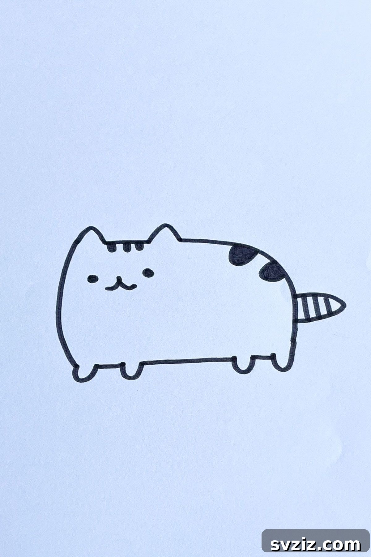 Effortless Anime Art: 31 Drawing Prompts 32 Anime drawing of Pusheen the cat, depicted in her signature chubby and happy style, perfect for simple, cute, and versatile character drawing.