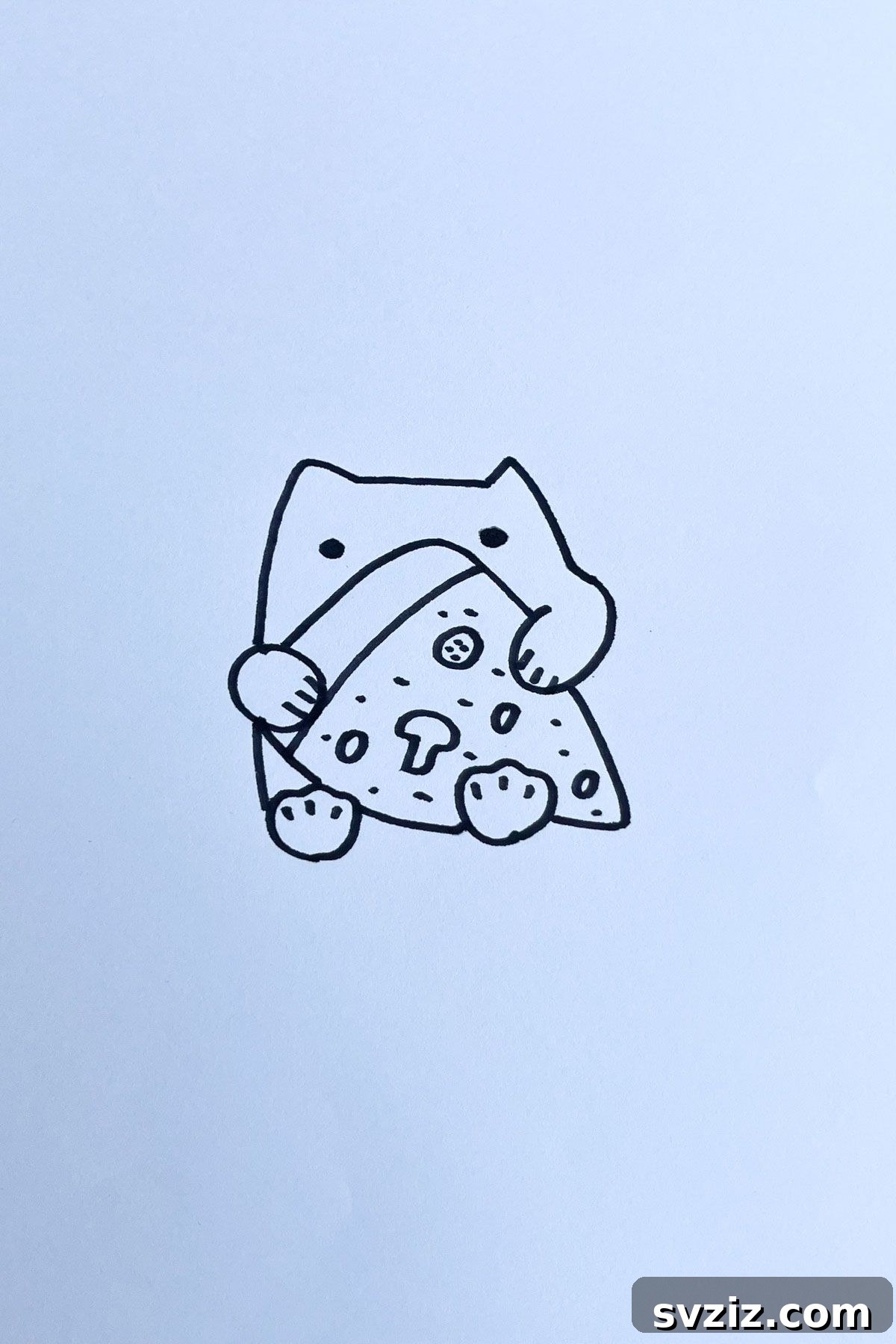 Effortless Anime Art: 31 Drawing Prompts 9 A quirky anime drawing of a cat happily eating a slice of pizza, combining two beloved subjects in a cute and humorous way.
