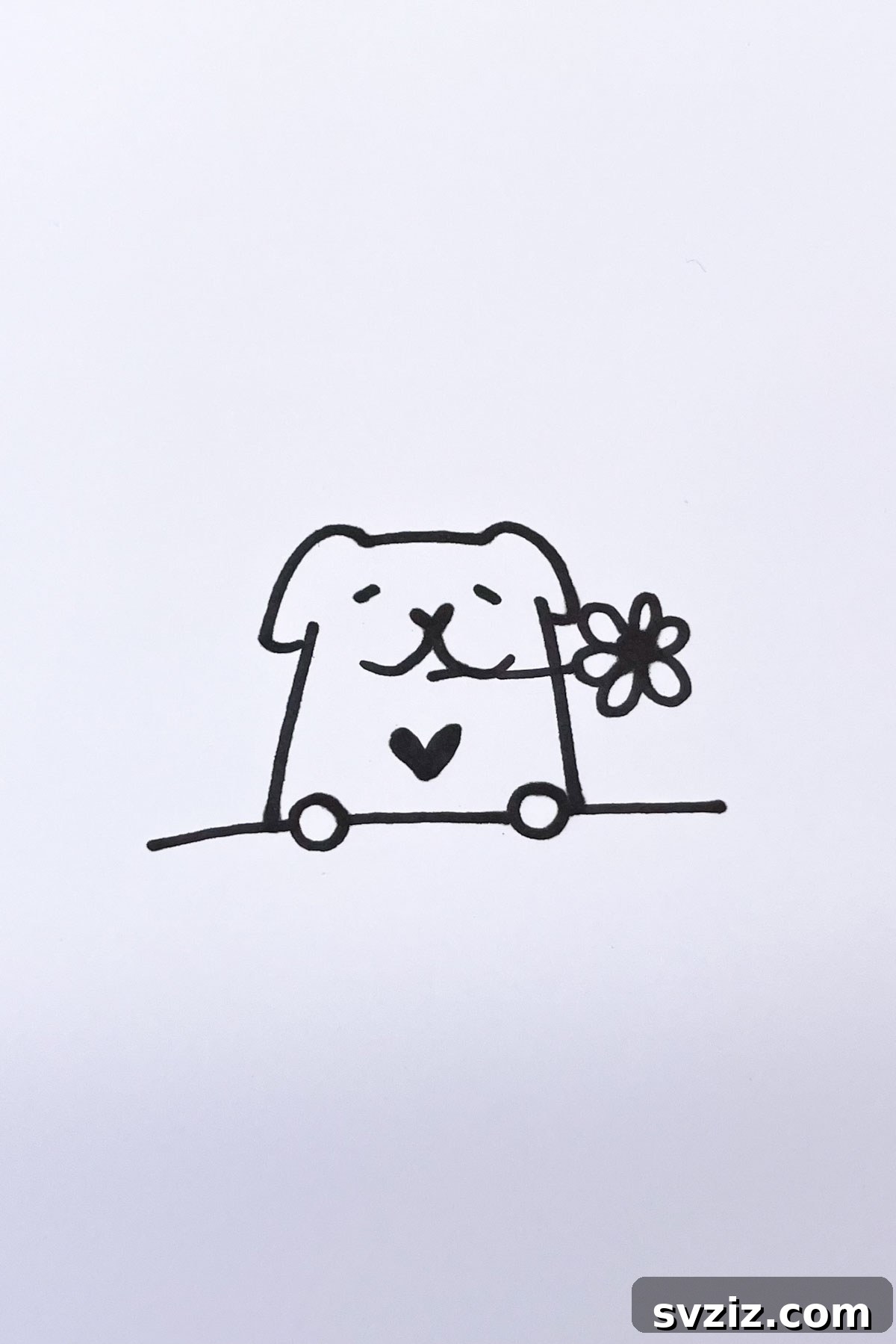 puppy with flower drawing