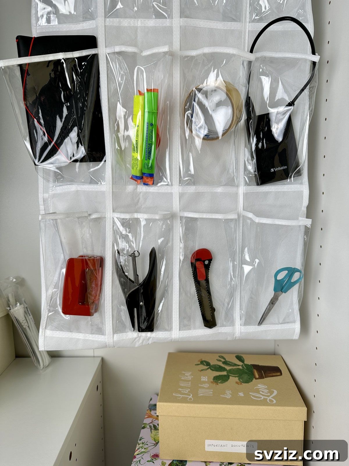  Use a Shoe Organizer to Store Extra Office Supplies