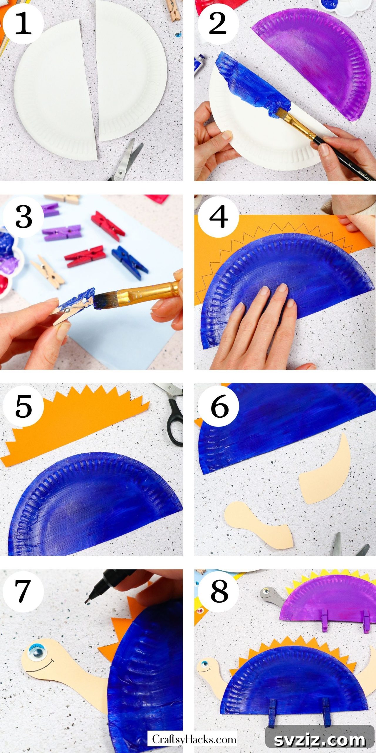 step by step instructions for Paper Plate Dinosaur