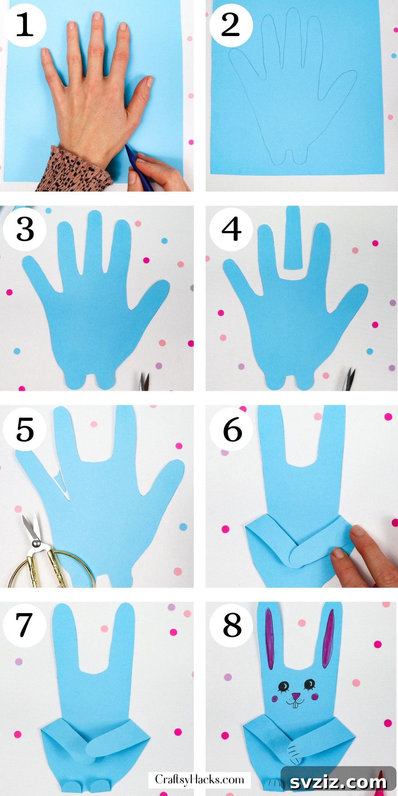 Creative Bunny Handprint Art 5 Step-by-step instructions for making Handprint Bunnies