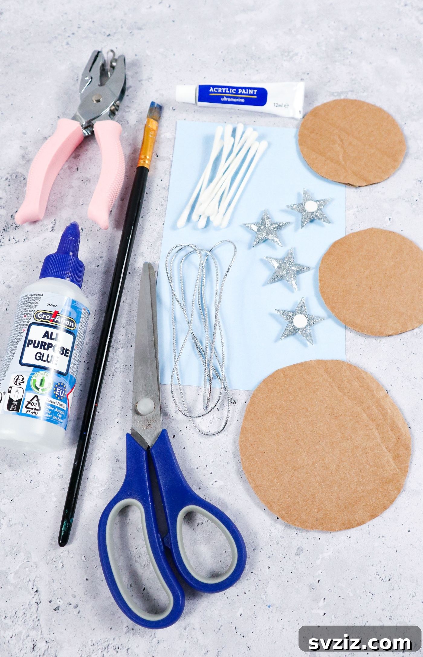 Craft supplies for Q-Tip Snowflakes - Paint, Q-tips, Cardboard